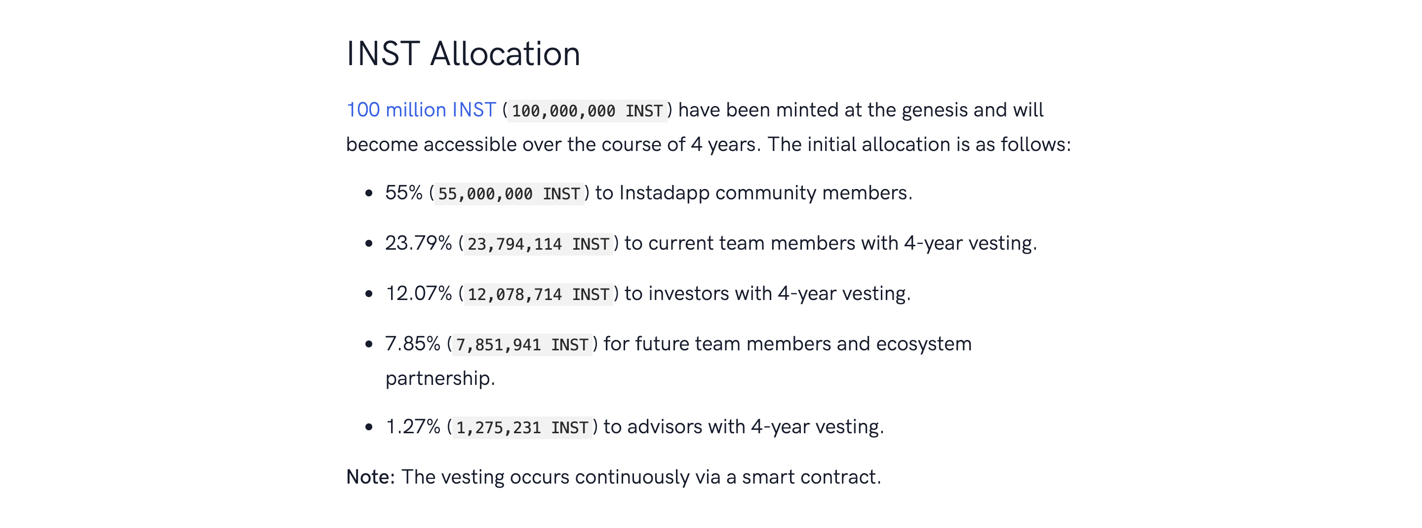 Instadapp Token Allocation