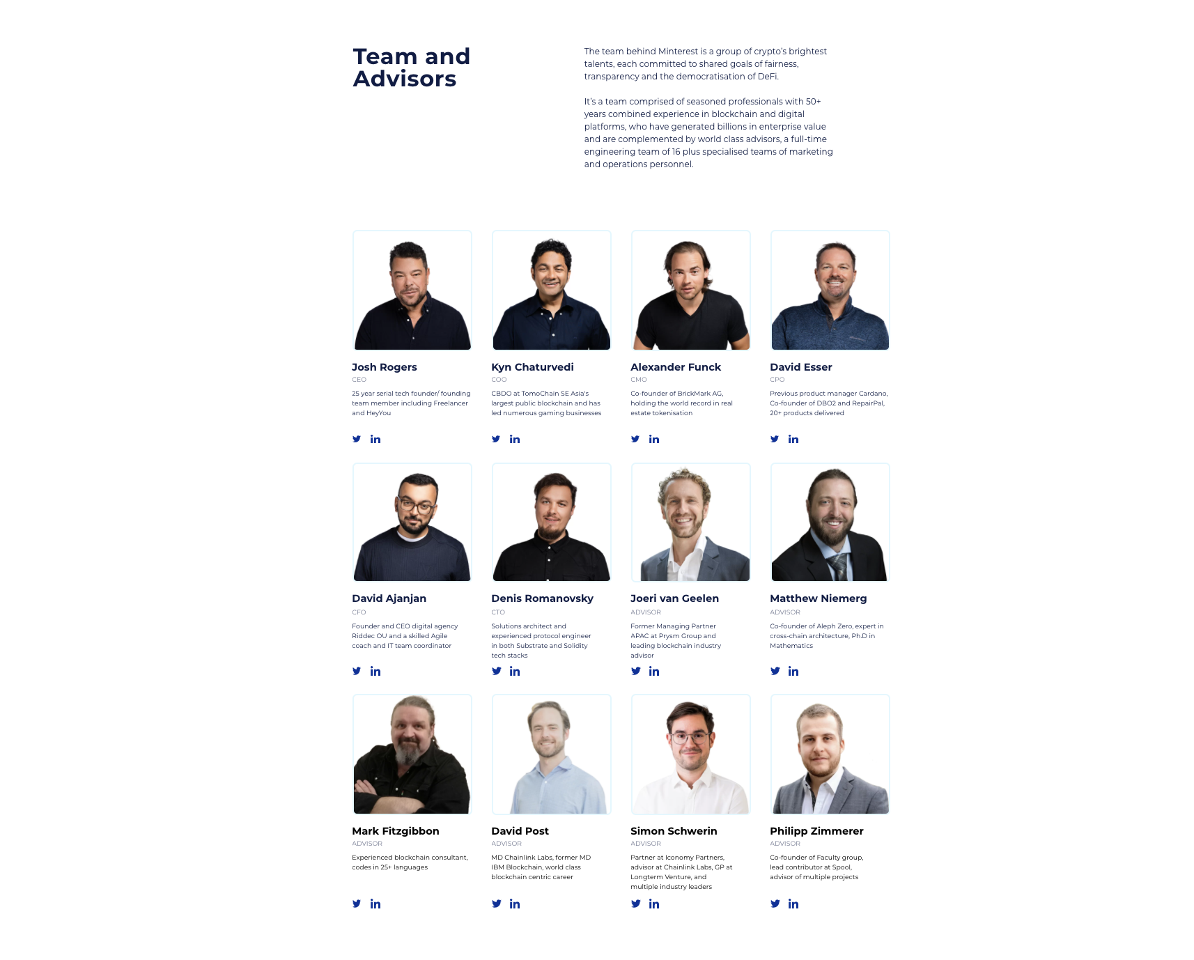 Minterest Team and Advisors