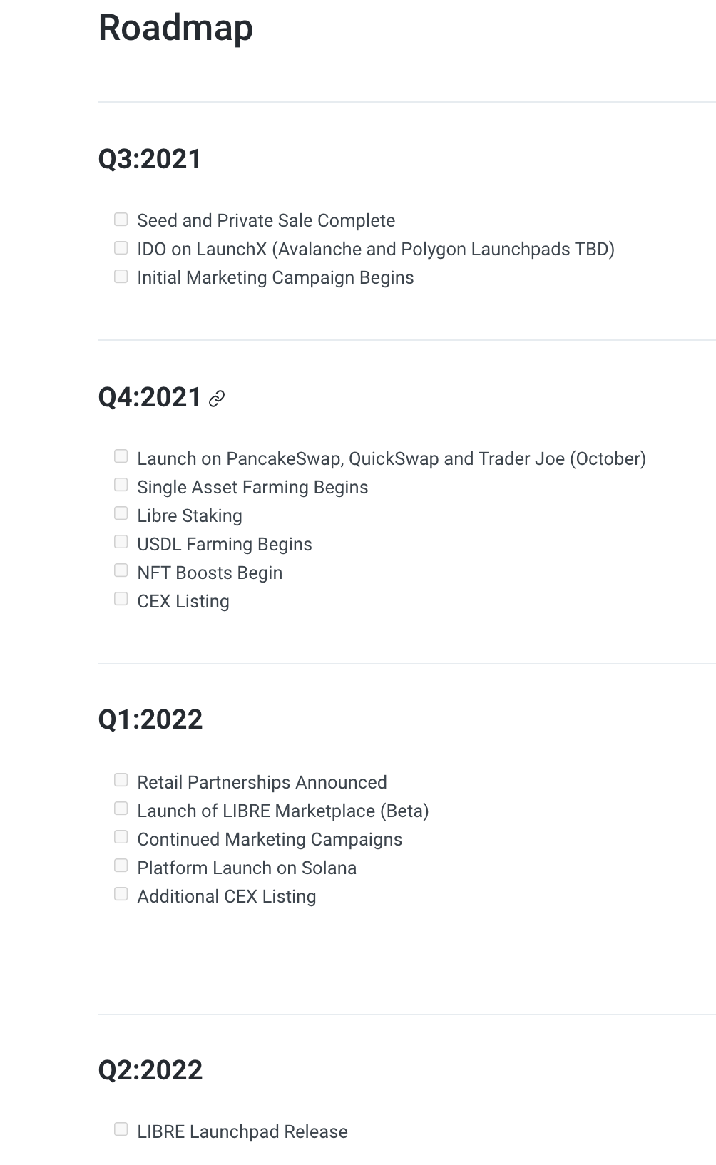 Libre DeFi Roadmap