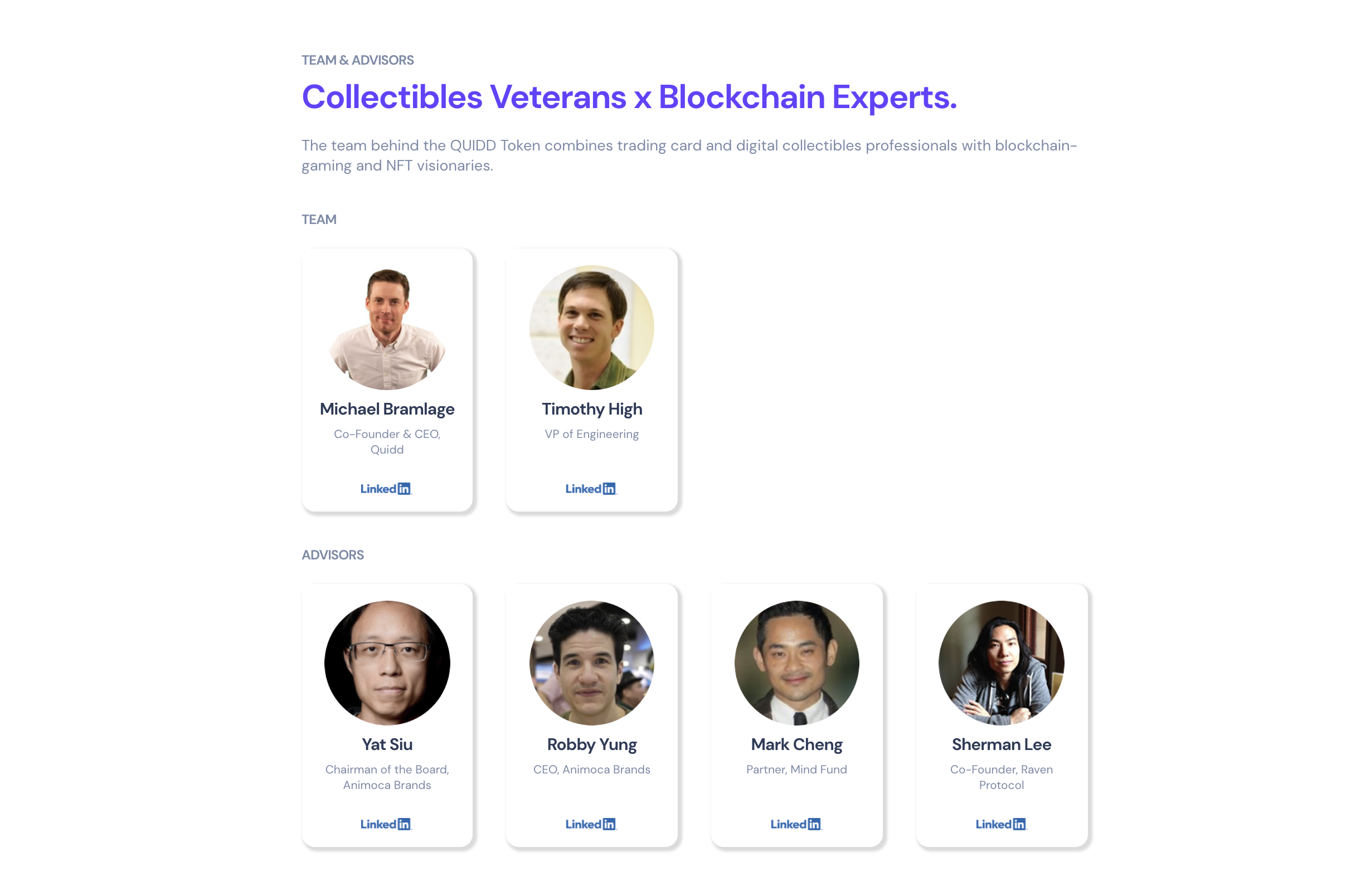 Quidd Token Team and Advisors
