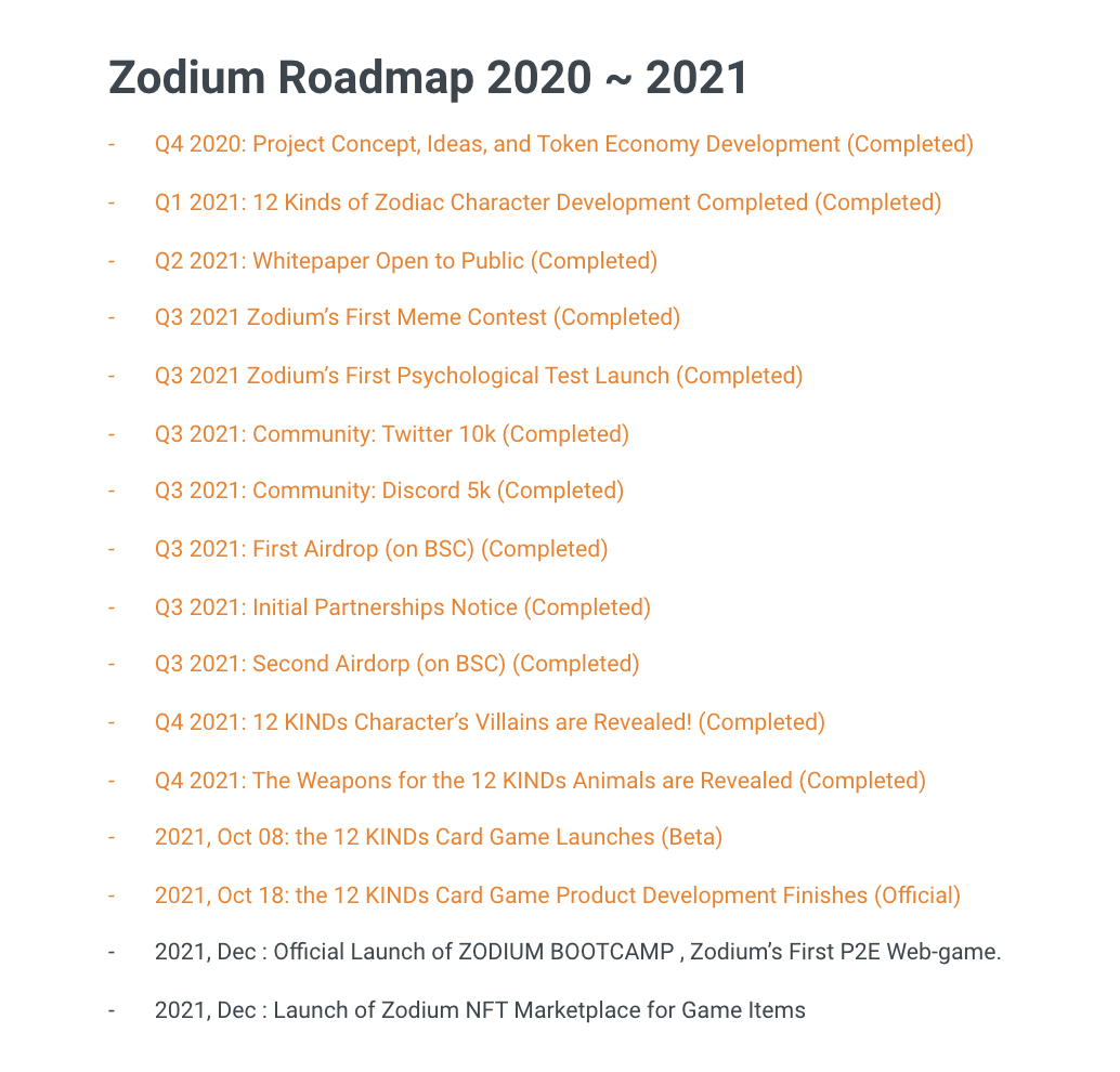 Zodium Roadmap