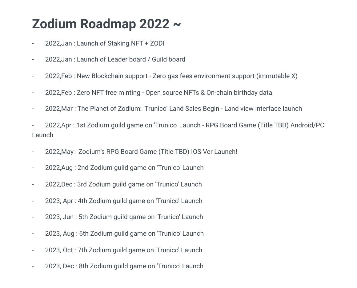 Zodium Roadmap 2