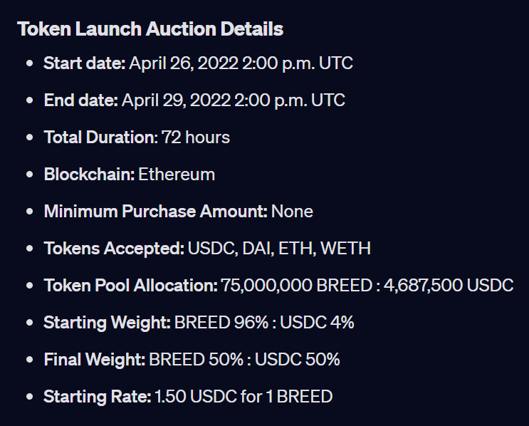 BreederDAO Token Launch Auction Details