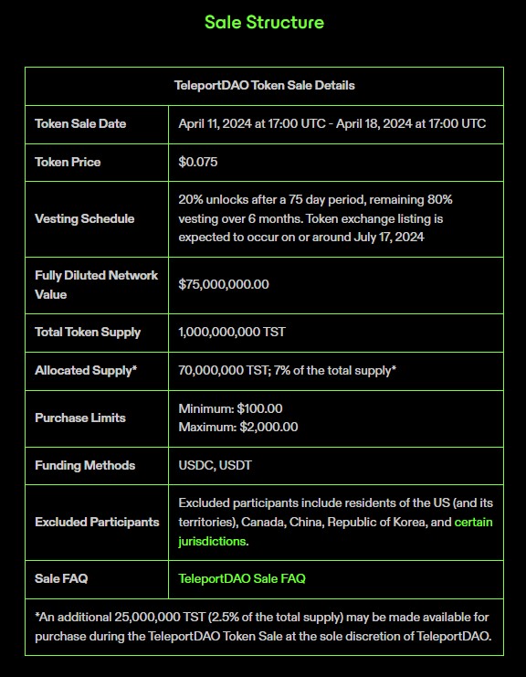TeleportDAO Sale Structure