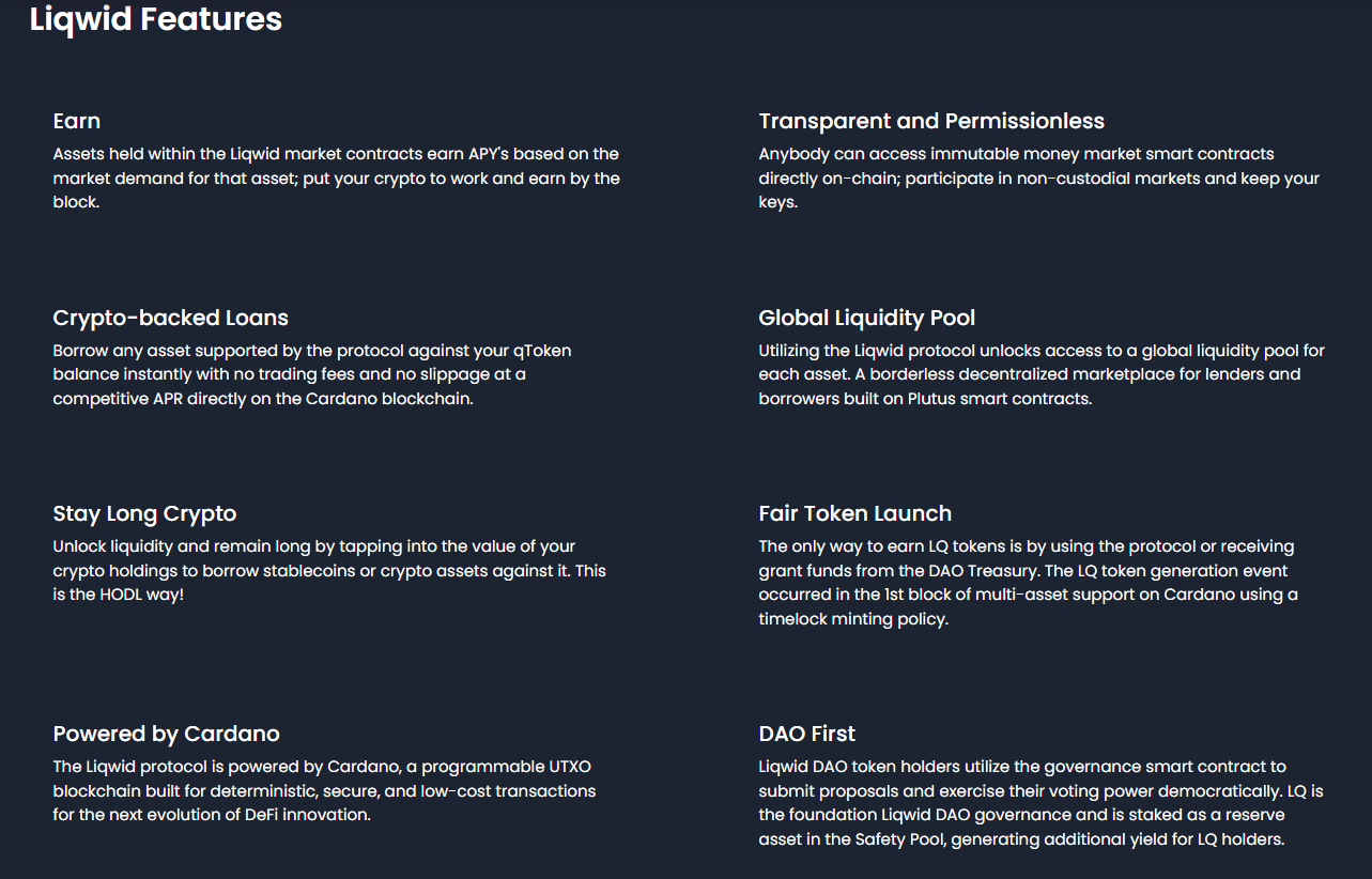 Liqwid Finance Features