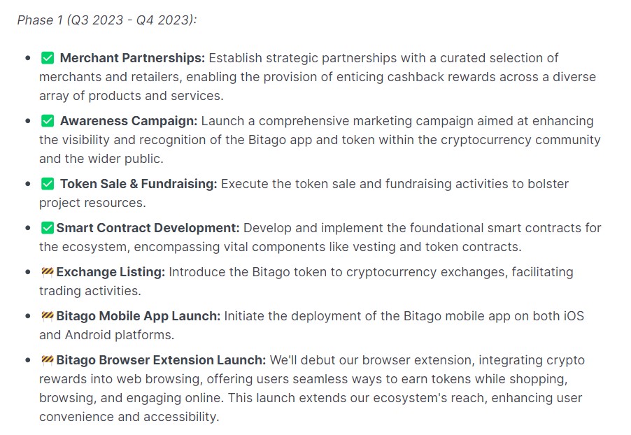 Bitago Roadmap
