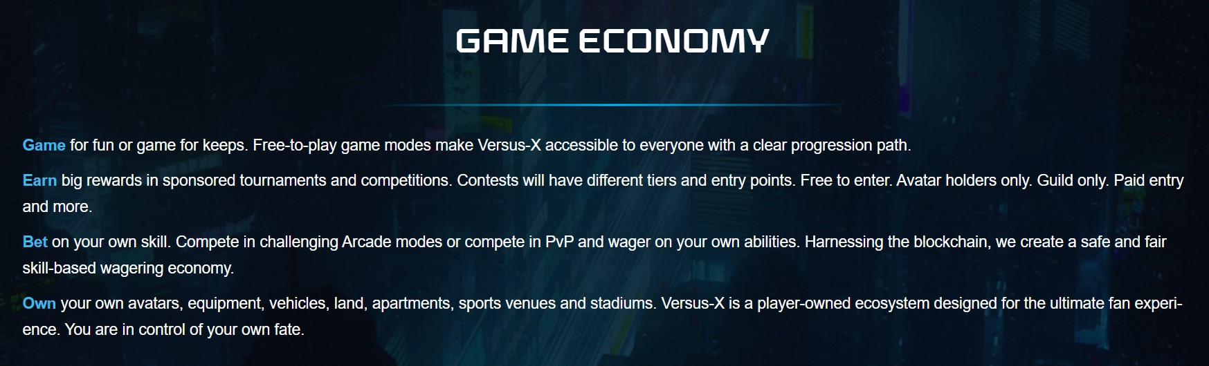 Versus-X Game Econony