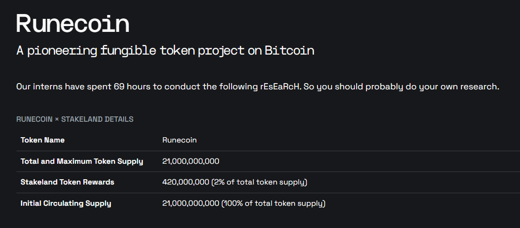 Runecoin Stakeland Details
