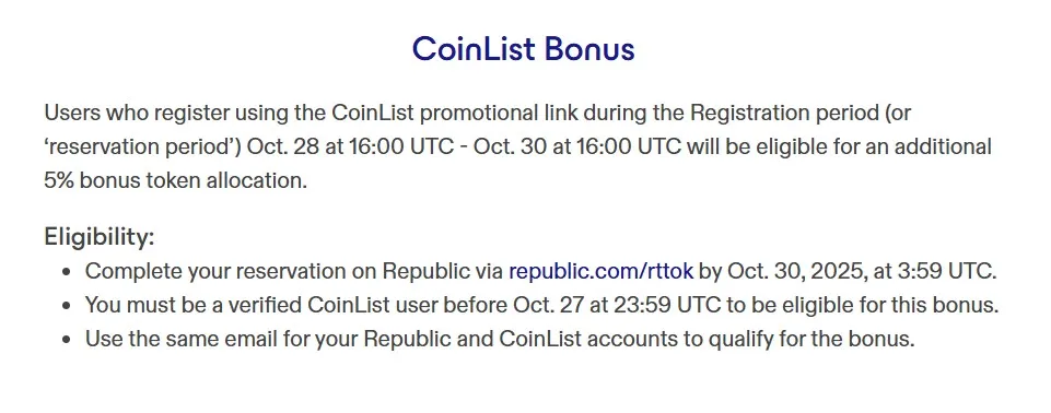 ByteDance rTTOK CoinList Bonus