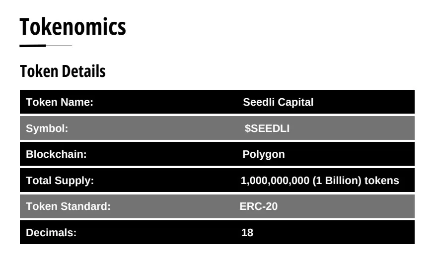 Seedli Capital Token Details