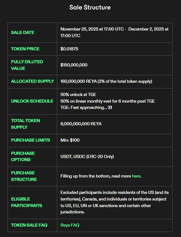 Reya Network Sale Structure